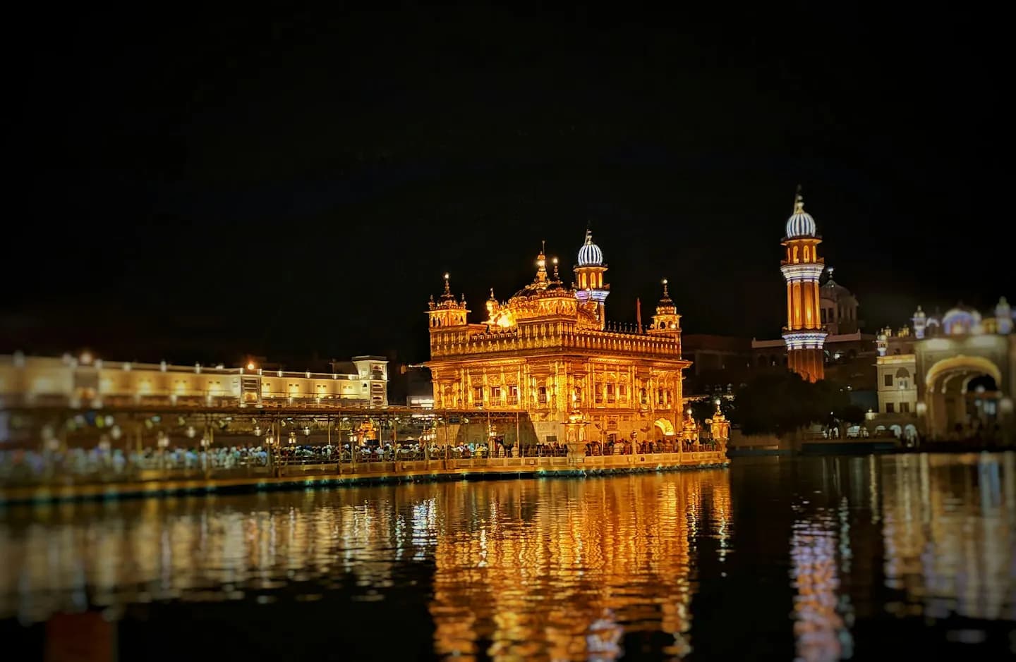 Golden Temple illuminated at night in Amritsar, Punjab